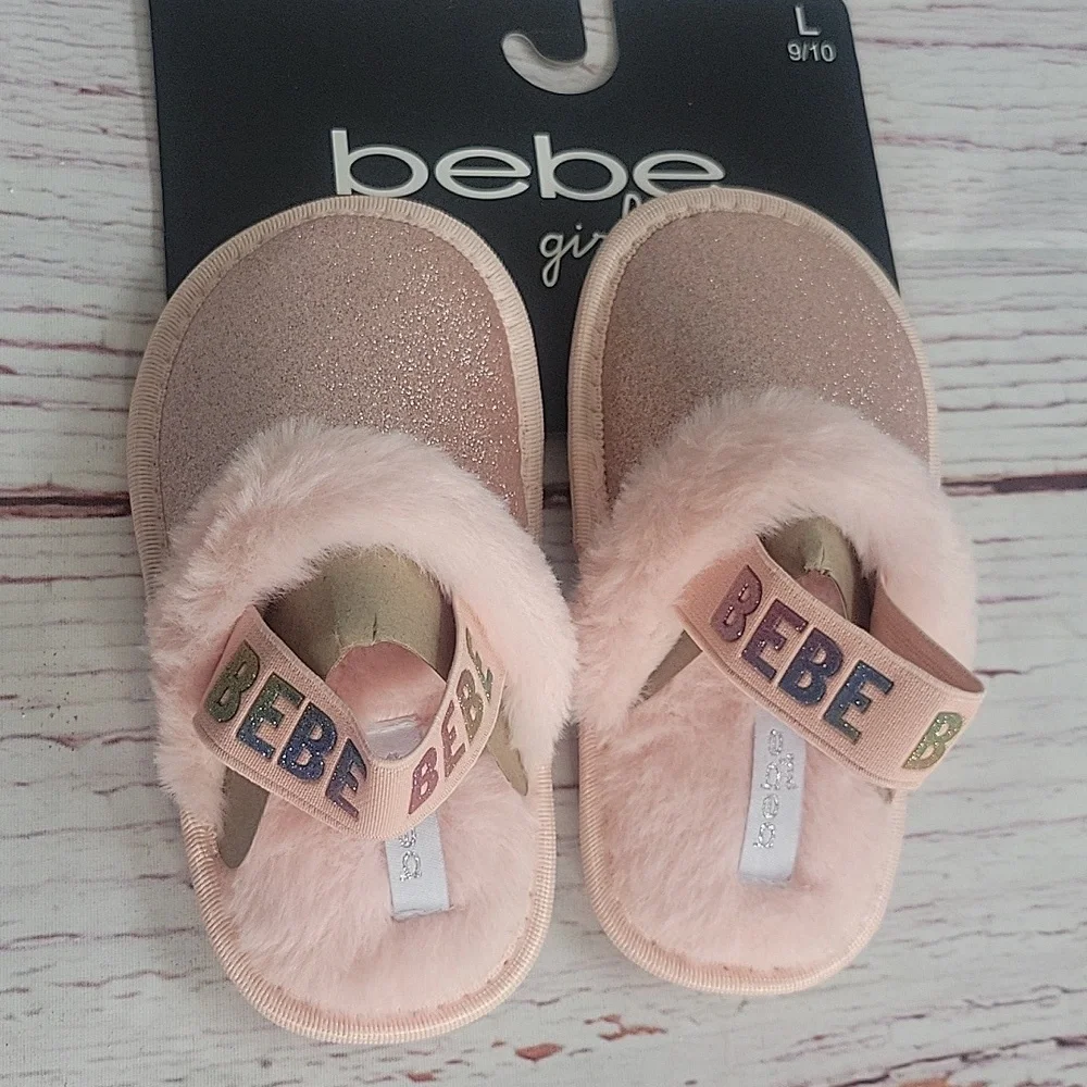 Bebe Girls' Pink Glitter Slippers Size 9 NWT
